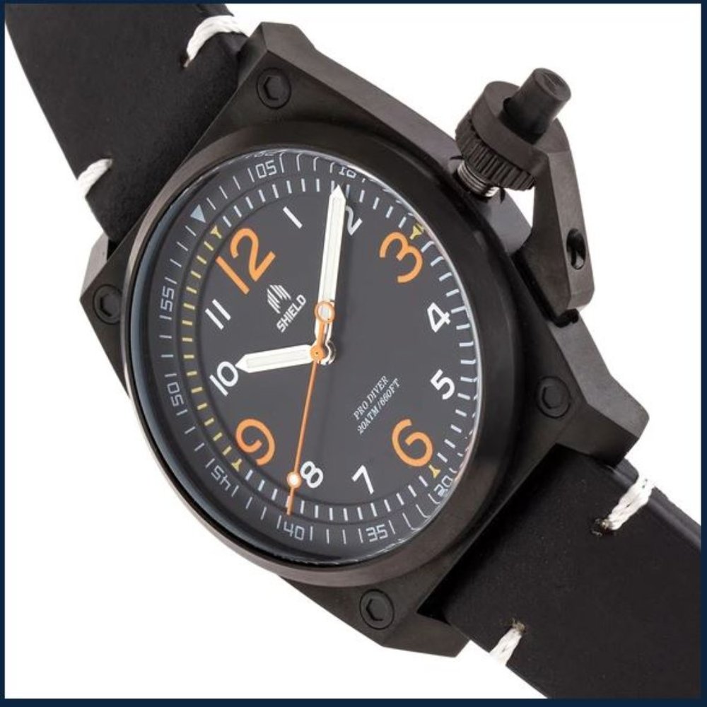 Shield Pascal Leather-Band Men's Diver Watch